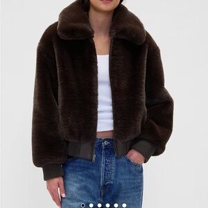 GAP Dark Brown Faux Fur Bomber Jacket XXL